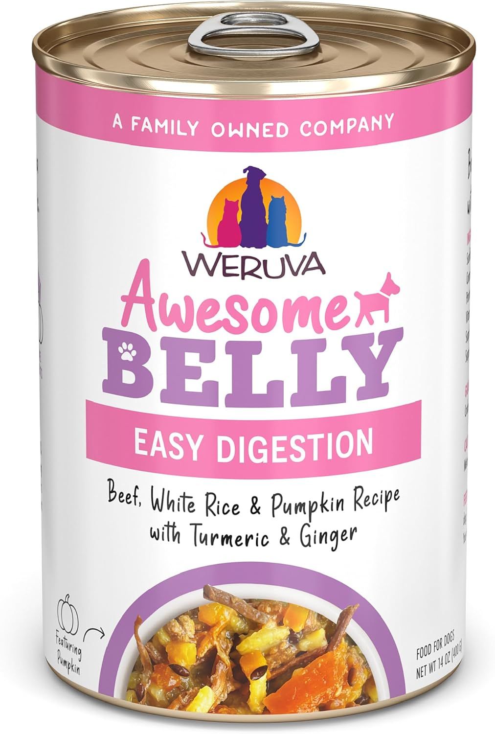 Weruva Awesome Belly Easy Digestion Beef White Rice &amp; Pumpkin Recipe with Turmeric &amp; Ginger Dog Food 14 oz
