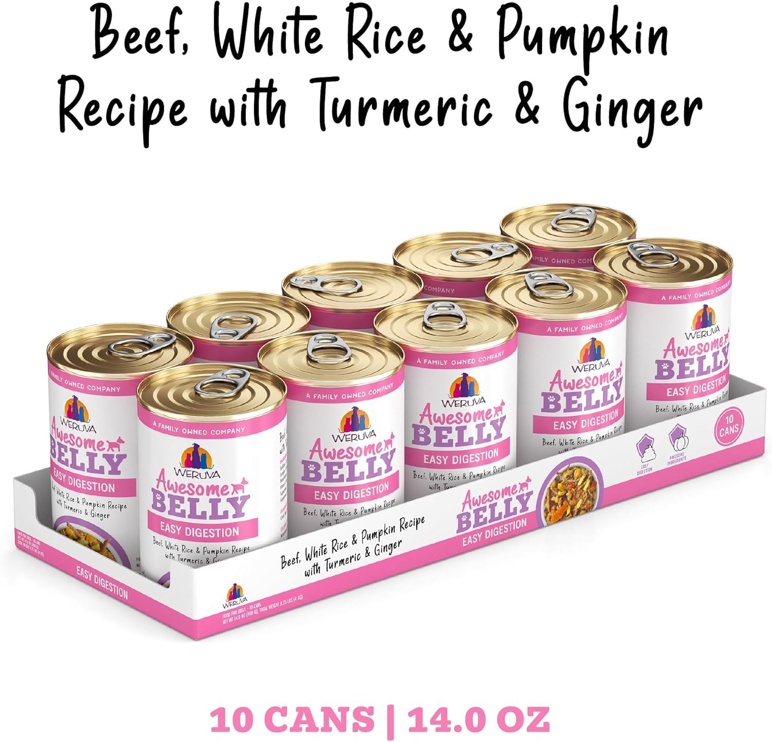 Weruva Awesome Belly Easy Digestion Beef White Rice &amp; Pumpkin Recipe with Turmeric &amp; Ginger Dog Food 14 oz Case of 10