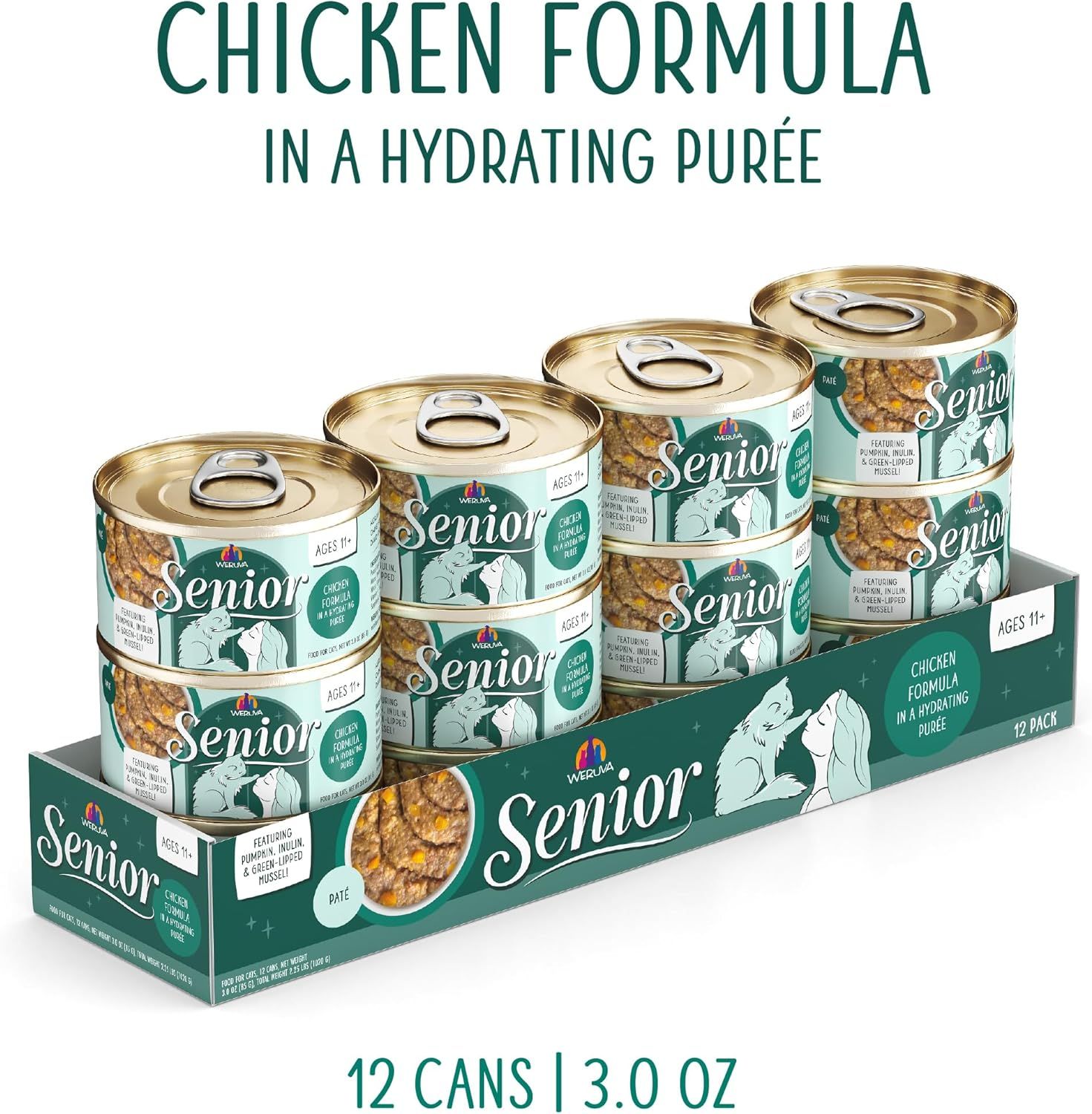 Weruva Senior Chicken Formula in a Hydrating Puree Grain Free Cat Food 3 oz Case of 12