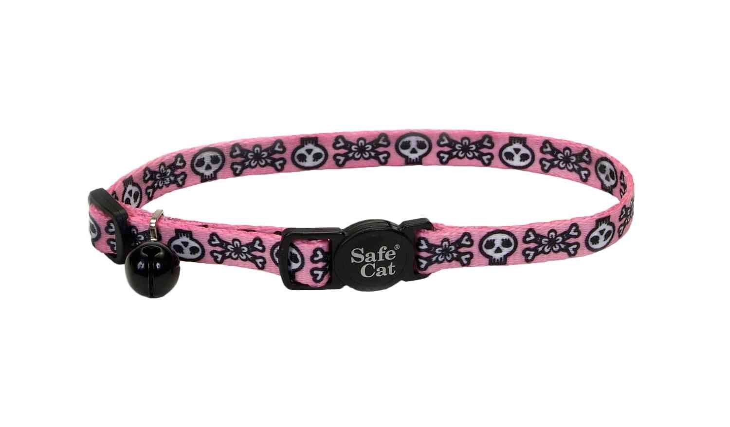 Coastal Safe Cat Adjustable Snag-Proof Breakaway Collar 3/8&quot; X 6&quot;-8&quot; Pink Skulls &amp; Bones
