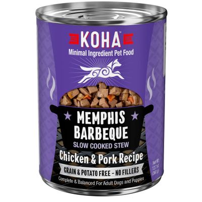 Koha Memphis Barbeque Chicken &amp; Pork Slow Cooked Grain Free Wet Dog Food 12.7 oz Case of 12