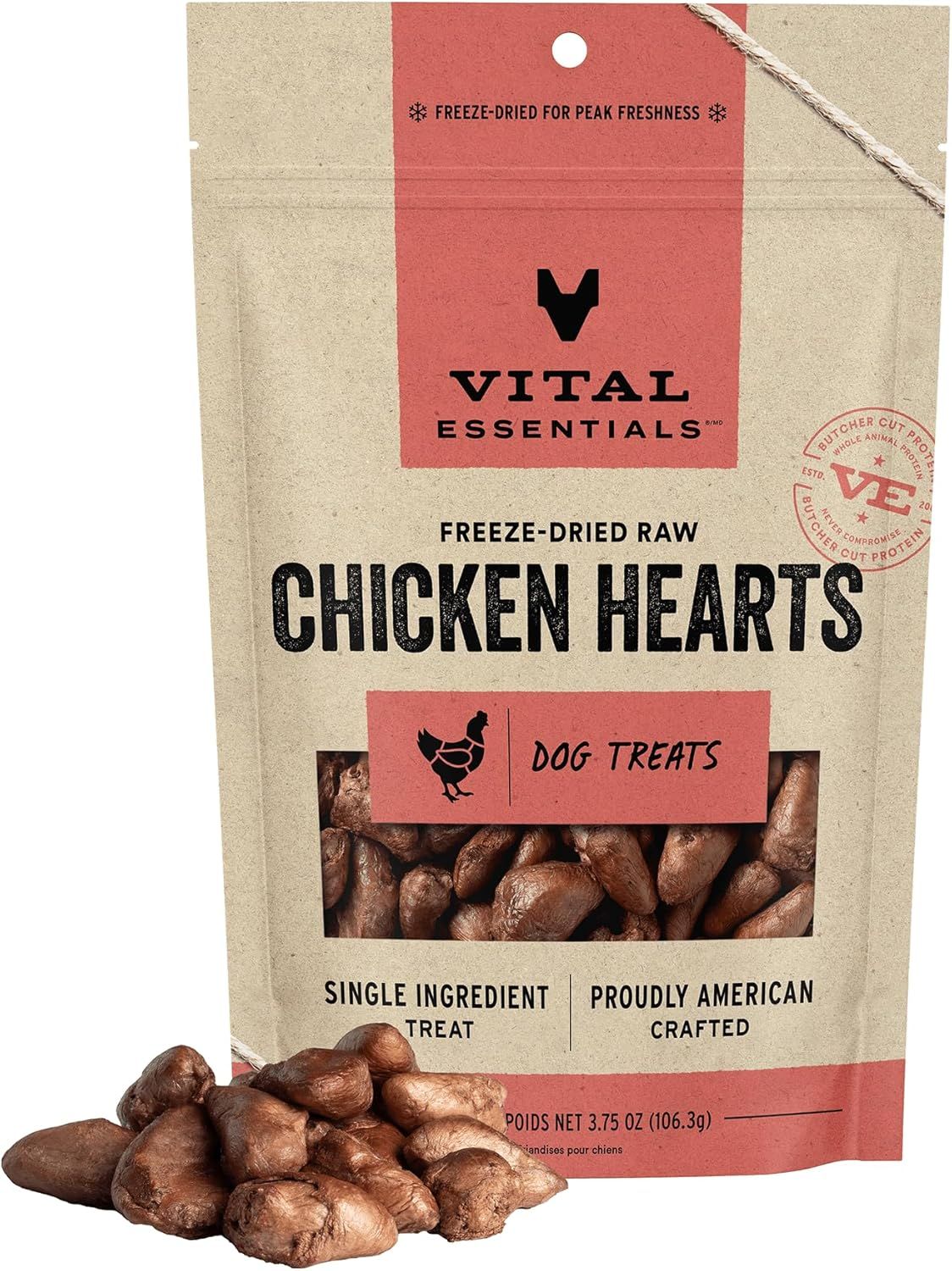 Vital Essentials Freeze Dried Chicken Hearts Dog Treats 1.9 oz