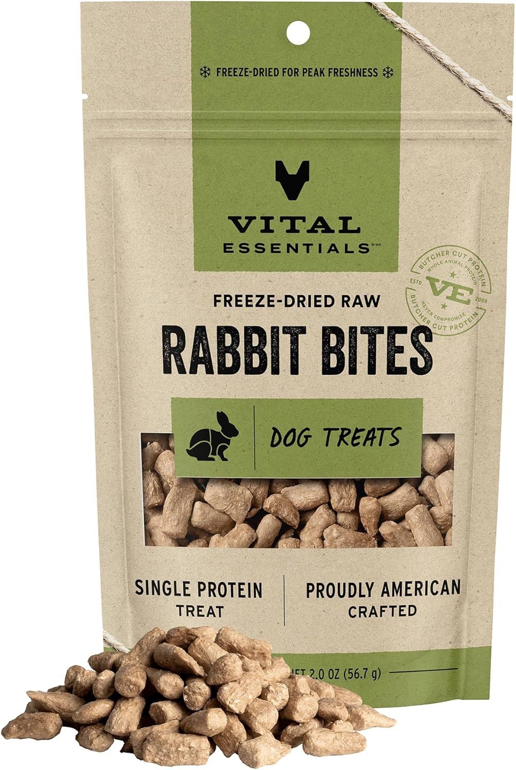 Vital Essentials Freeze Dried Raw Rabbit Bites Dog Treats 2 oz