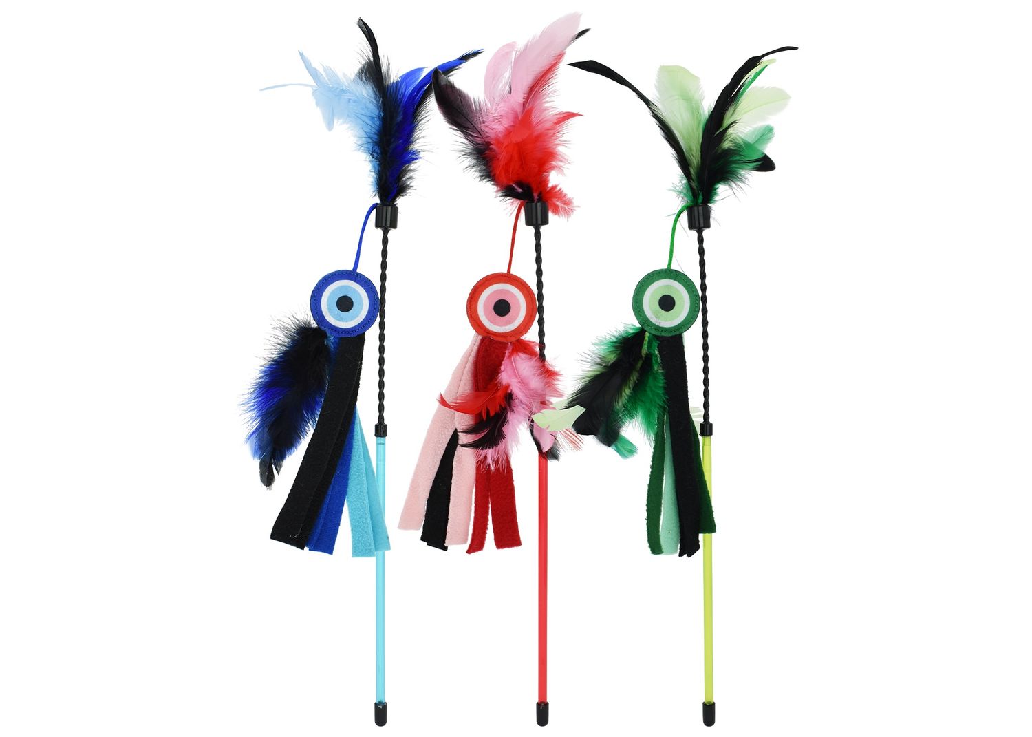 Multipet Cat Wand with Feathers &amp; Eyes Assorted Colors 17 inches