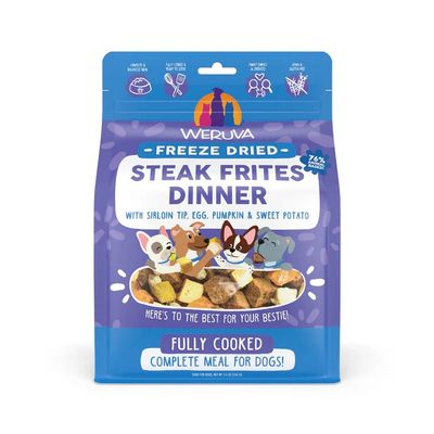 Weruva Freeze Dried Steak Frites Dinner with Sirloin Tip, Egg, Pumpkin &amp; Sweet Potato Dog Food 14 oz