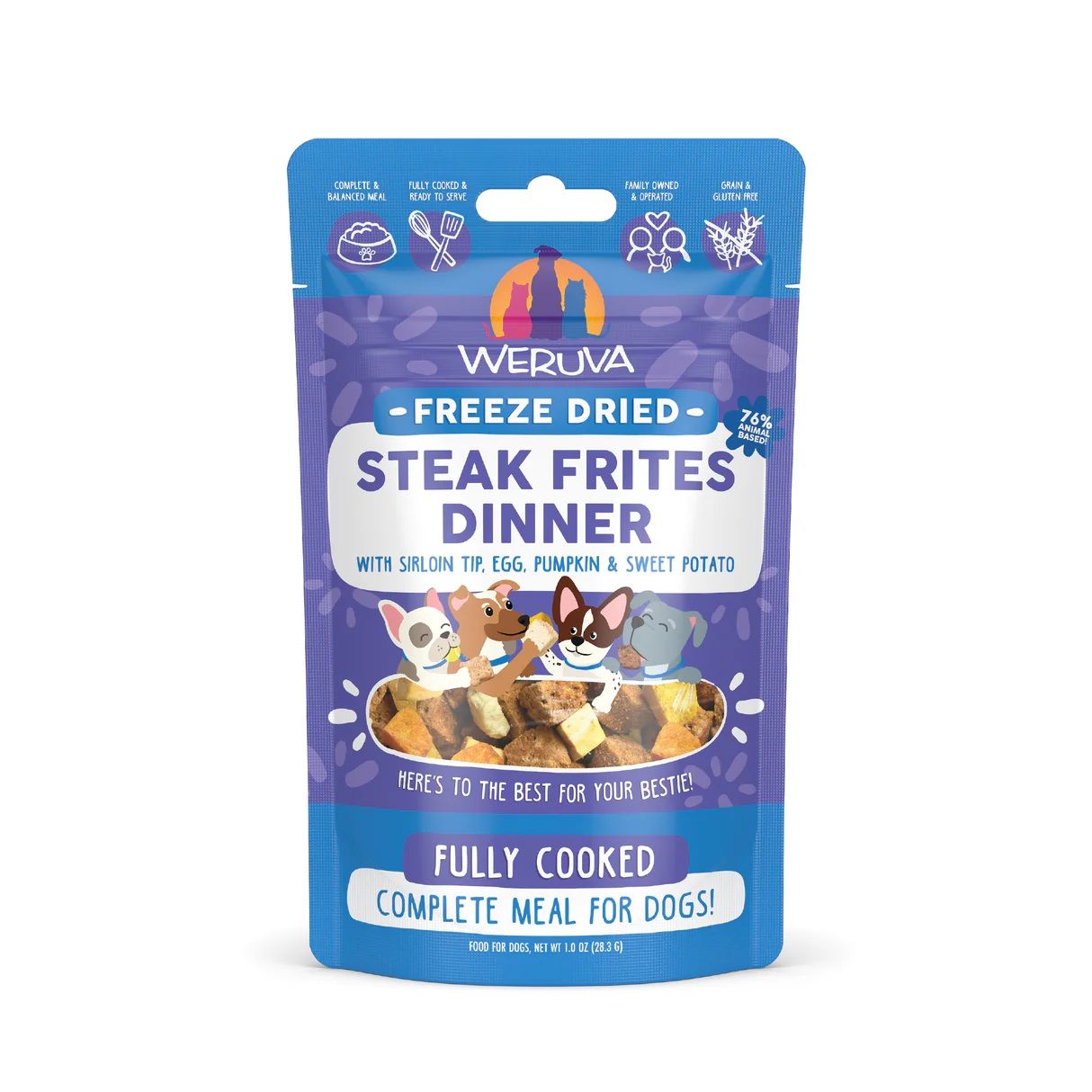 Weruva Freeze Dried Steak Frites Dinner with Sirloin Tip, Egg, Pumpkin &amp; Sweet Potato Dog Food 1 oz