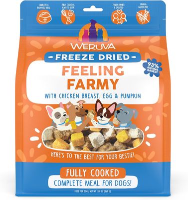 Weruva Fully Cooked Freeze Dried Feeling Farmy with Chicken Breast Egg &amp; Pumpkin Dog Food 13 oz