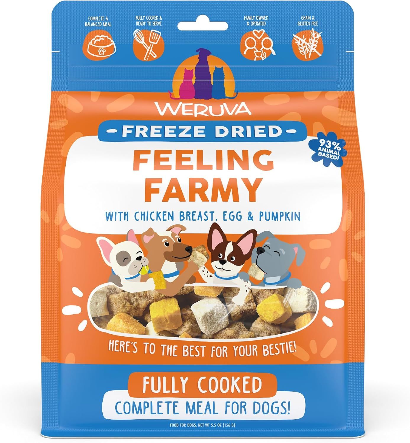 Weruva Fully Cooked Freeze Dried Feeling Farmy with Chicken Breast Egg &amp; Pumpkin Dog Food 5.5 oz