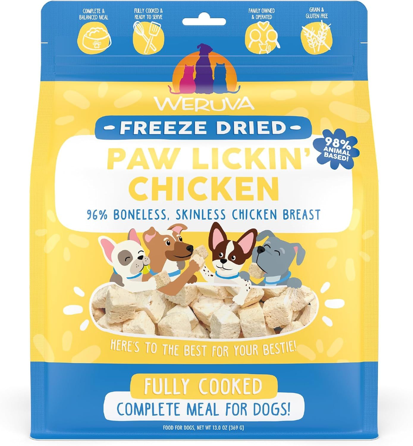 Weruva Fully Cooked Freeze Dried Paw Lickin Chicken 96% Boneless Skinless Chicken Breast Dog Food 13 oz