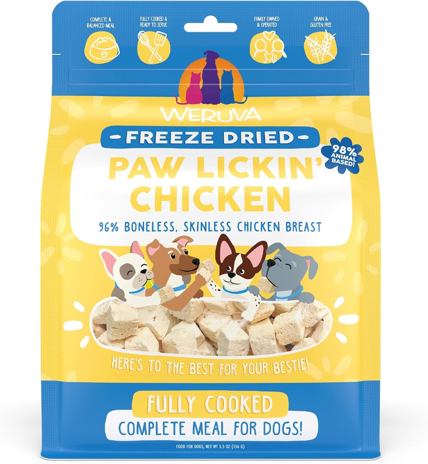 Weruva Fully Cooked Freeze Dried Paw Lickin Chicken 96% Boneless Skinless Chicken Breast Dog Food 5.5 oz