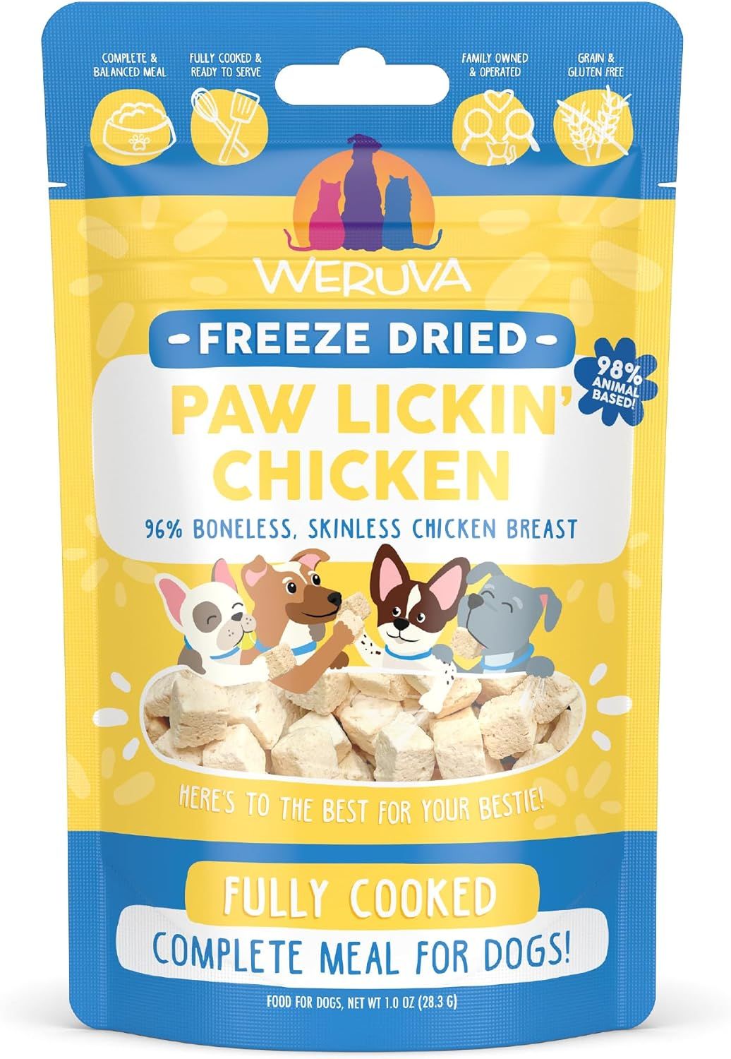 Weruva Fully Cooked Freeze Dried Paw Lickin Chicken 96% Boneless Skinless Chicken Breast Dog Food 1 oz