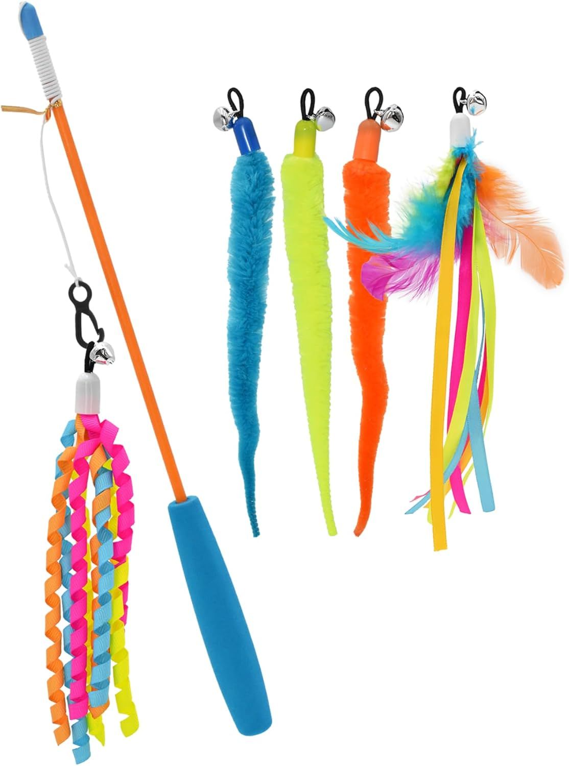 Multipet Cat Wand Teaser with 5 Unique attachments Cat Toy Pack of 1 Multicolor 19 inches
