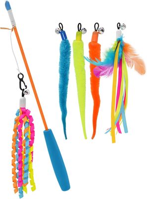 Multipet Cat Wand Teaser with 5 Unique attachments Cat Toy Pack of 1 Multicolor 19 inches
