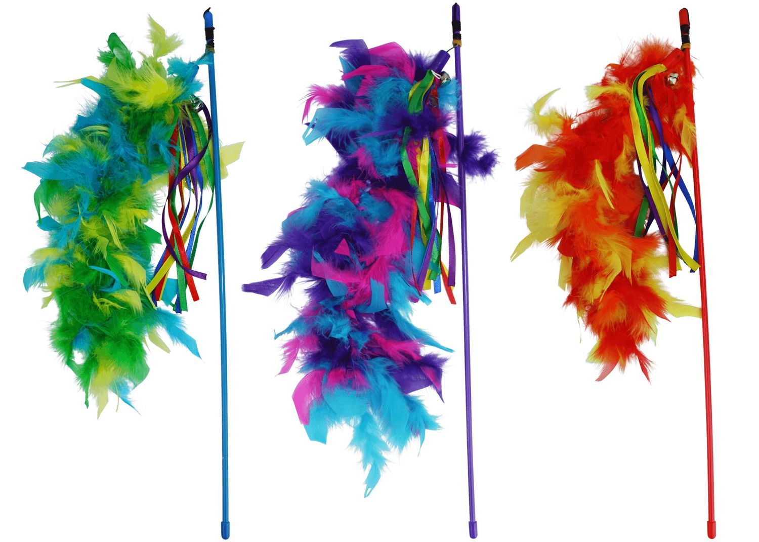 Multipet Colorful Feathers Dangler Wand with Bells 20 inches