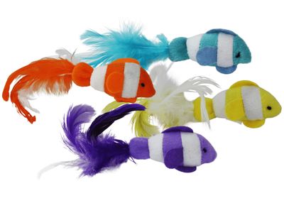 Multipet Clown Fish with Feather Tails Catnip Cat Toy 4.5 inches 2 Pack