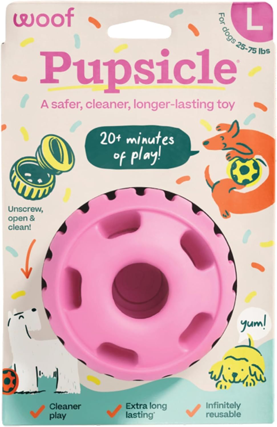 Woof Party Pupsicle Treat Dispensing Dog Toy Party Pink Large