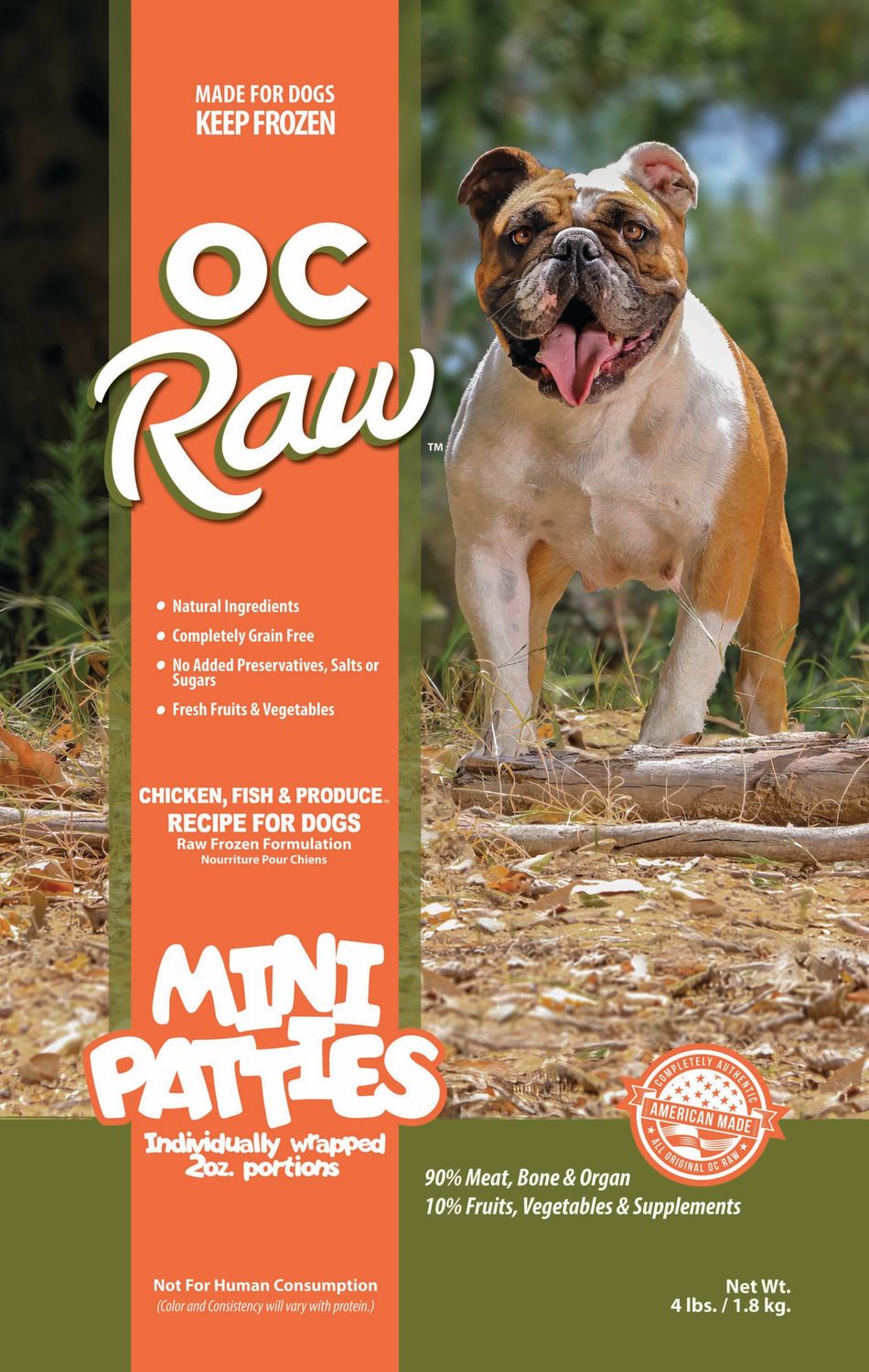 OC Raw Dog Frozen Food Chicken &amp; Produce Mini Patties 4 lbs
