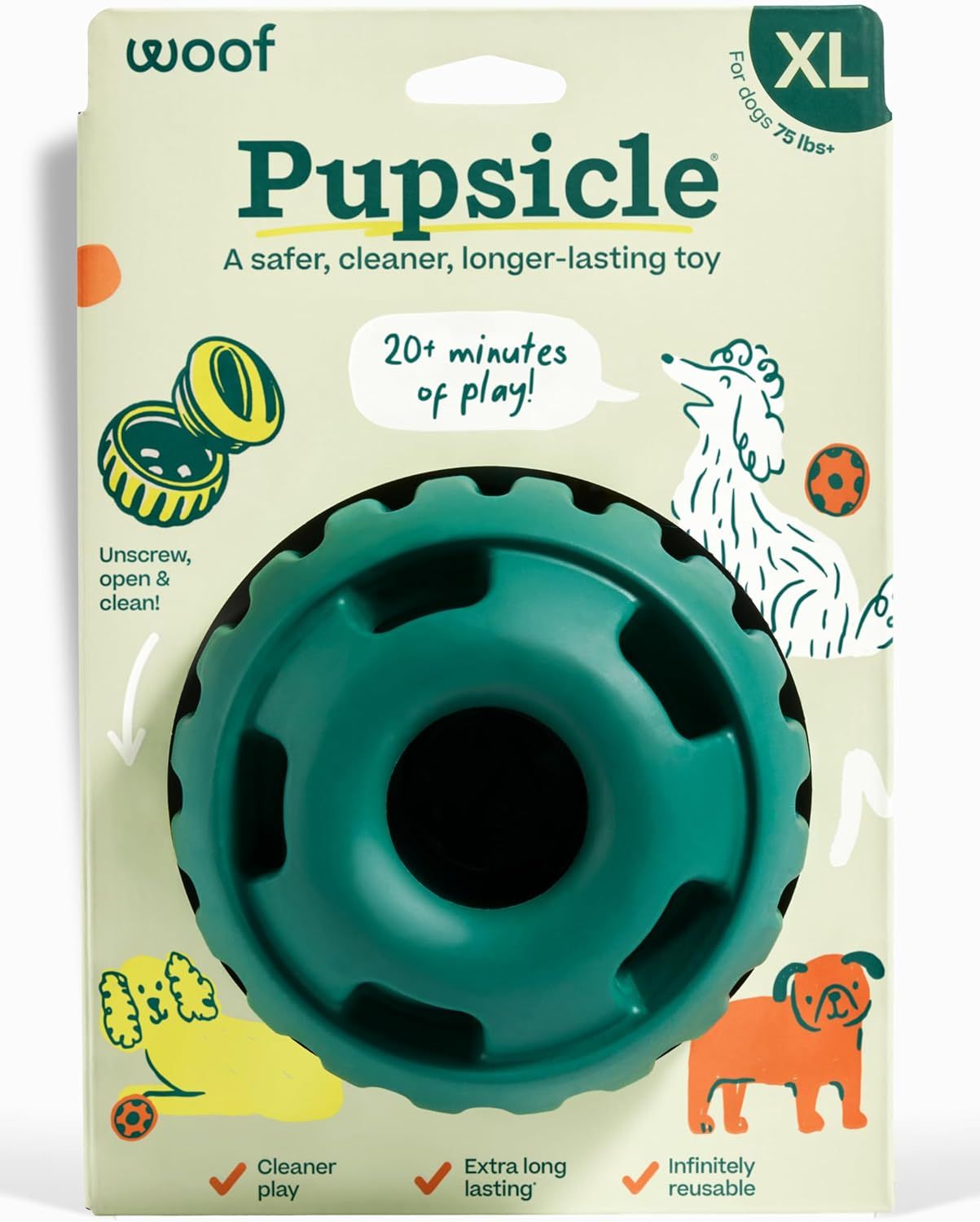 Woof Pupsicle Treat Dispensing Dog Toy Green Extra Large