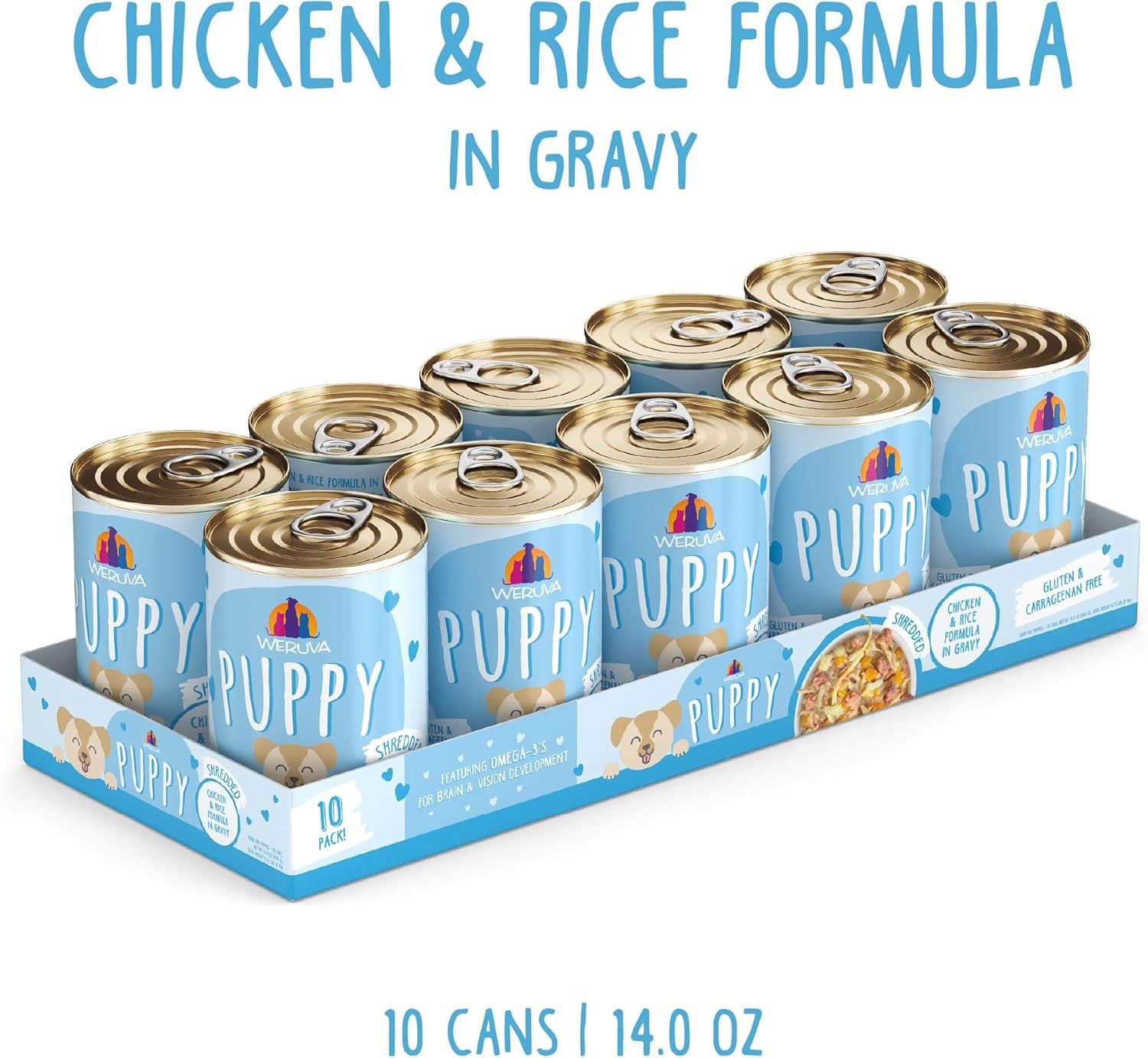 Weruva Puppy Shredded Chicken &amp; Rice Formula in Gravy 14 oz Case of 10
