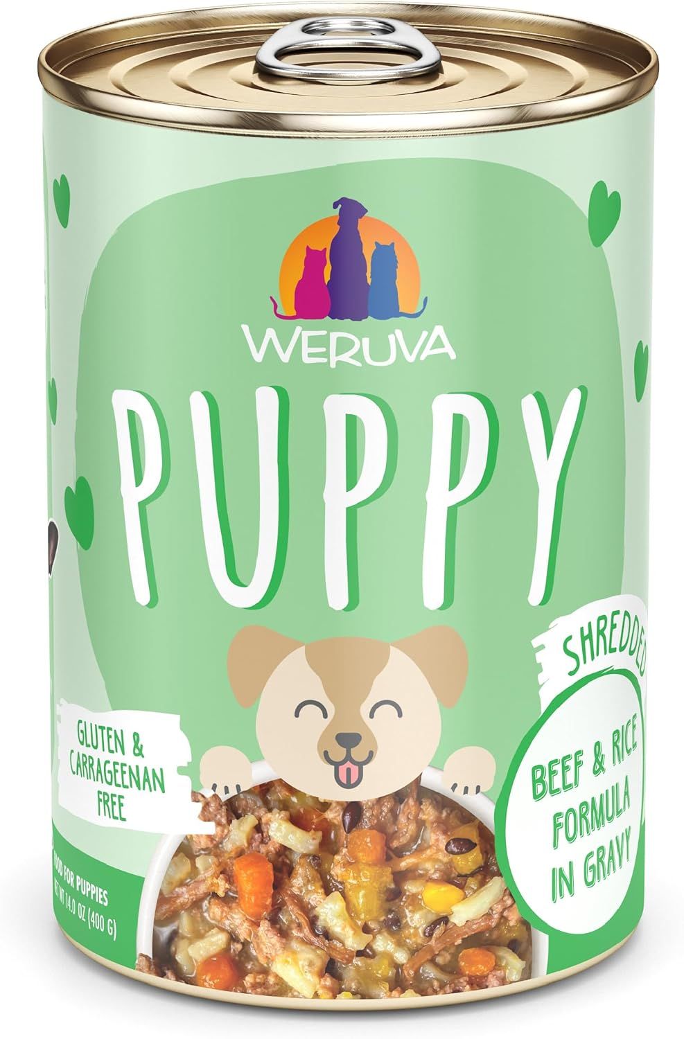 Weruva Puppy Shredded Beef &amp; Rice Formula in Gravy 14 oz