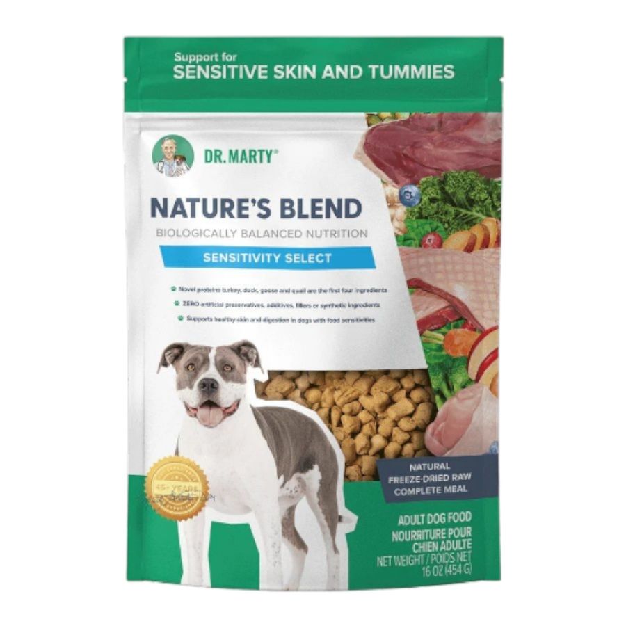 Dr. Marty Nature&#39;s Blend Sensitivity Select Turkey Duck Goose &amp; Quail Freeze Dried Dog Food 16 oz