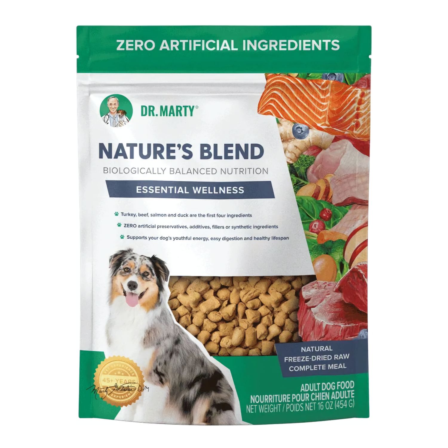 Dr. Marty Nature&#39;s Blend Essential Wellness Turkey Beef Salmon &amp; Duck Freeze Dried Dog Food 16 oz