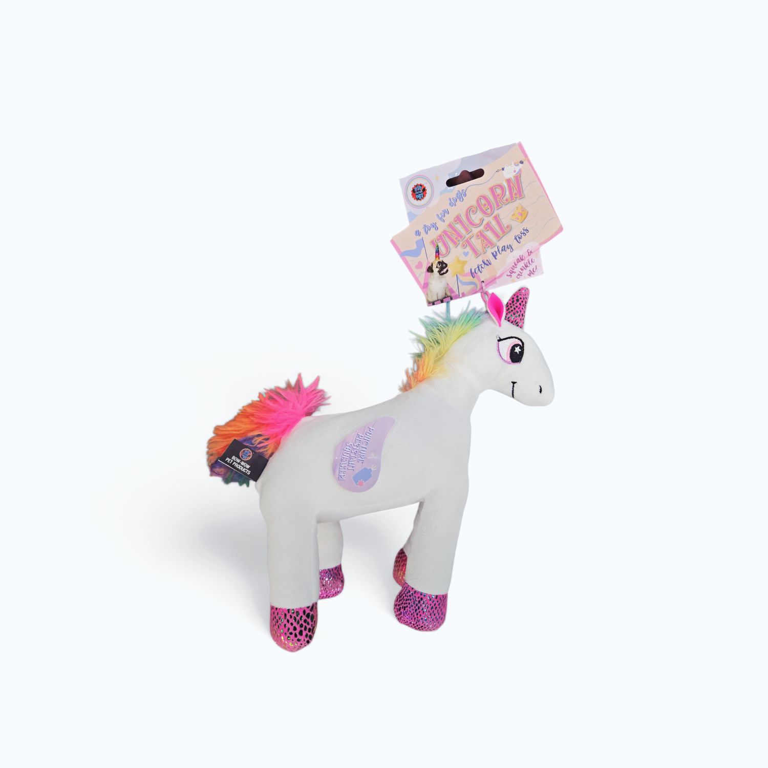 Bow Wow Pet Unicorn with Crinkle Tail Plush Dog Toy