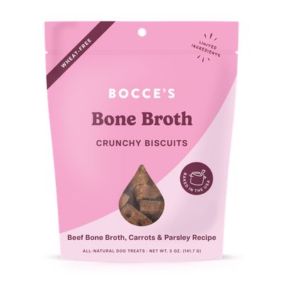 Bocce's Bakery Bone Broth Crunchy Biscuits Beef Bone Broth, Carrots &amp; Parsley Recipe 5 oz
