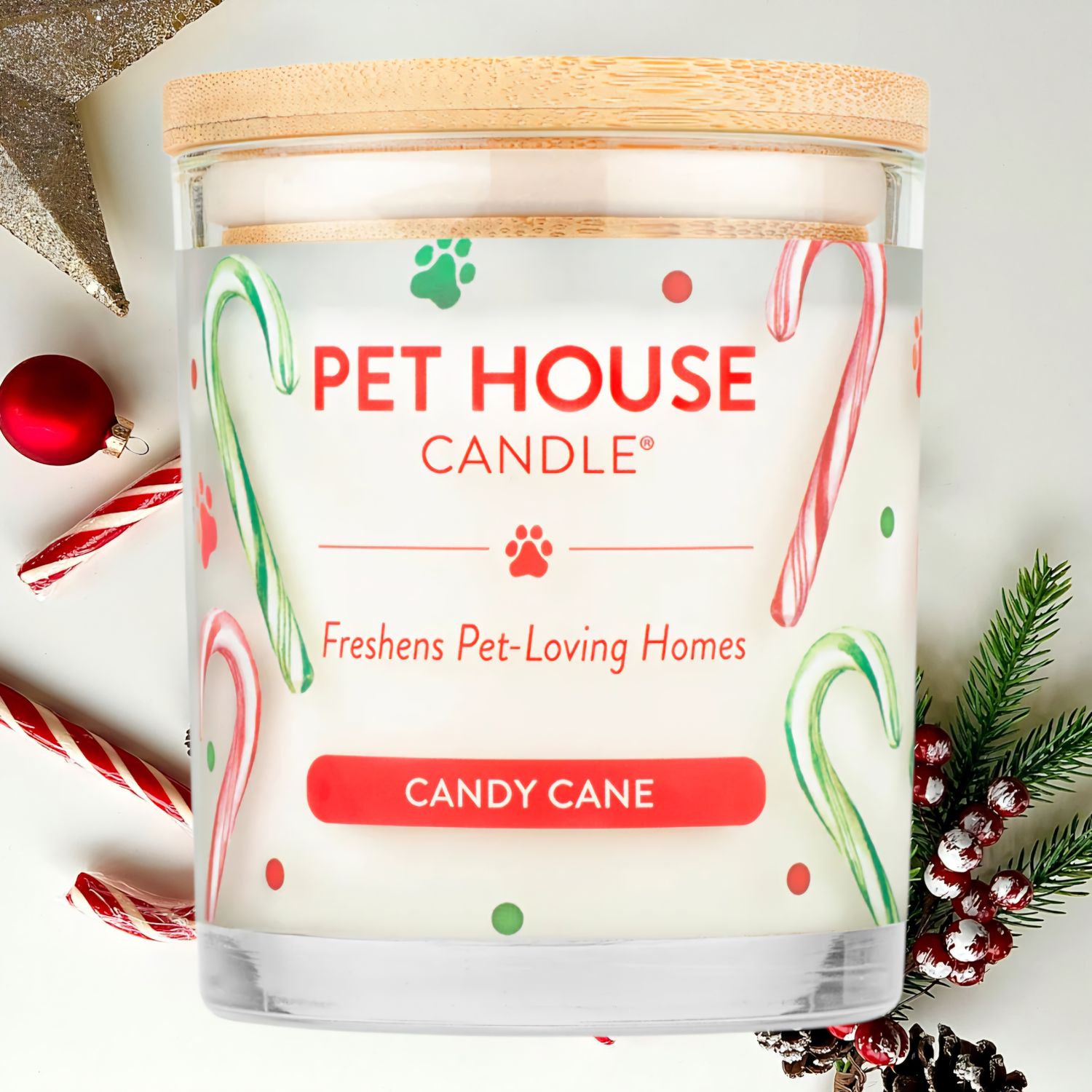 Pet House Candy Cane Scented All Natural Pet Friendly Plant Based Soy Wax Candle 9 oz single