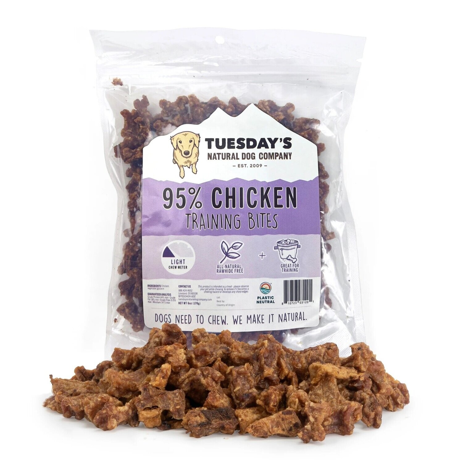 Tuesday's Natural Dog Company 95% Chicken Training Bites Dog Treats 6 oz