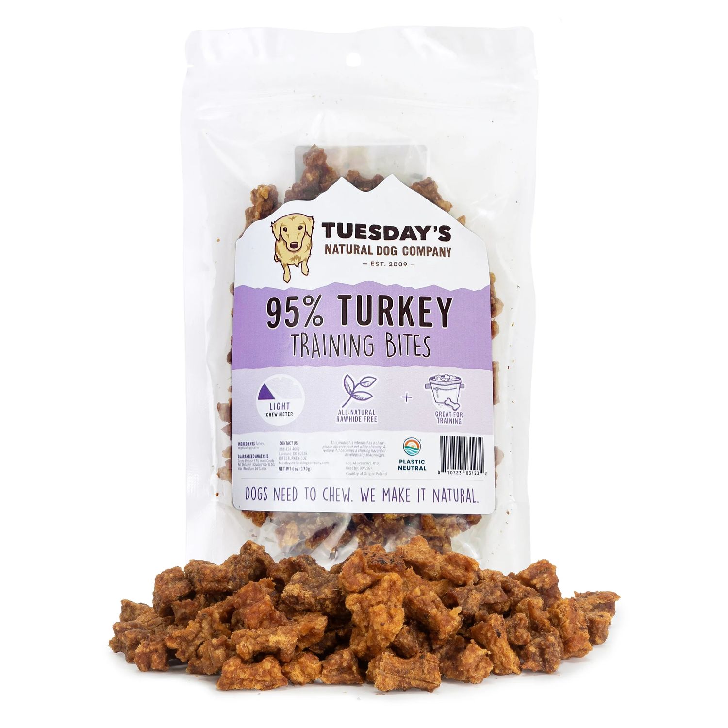 Tuesday's Natural Dog Company 95% Turkey Training Bites Dog Treats 6 oz