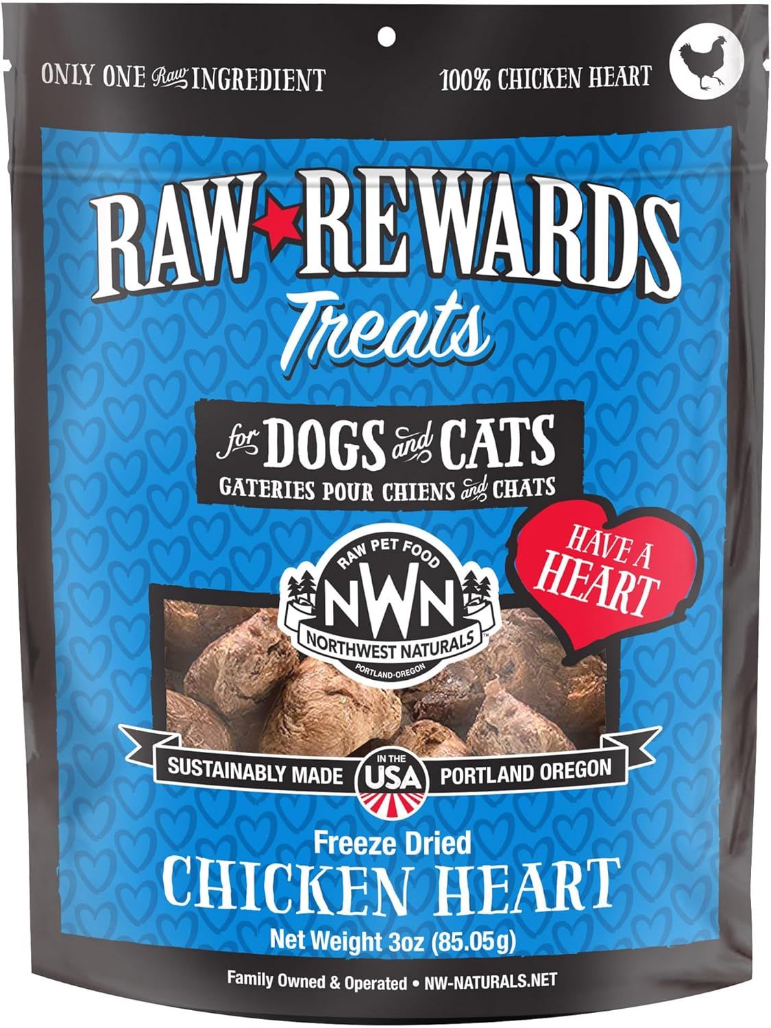 Northwest Naturals Raw Rewards Freeze Dried Chicken Hearts Dog &amp; Cat Treats 3 oz
