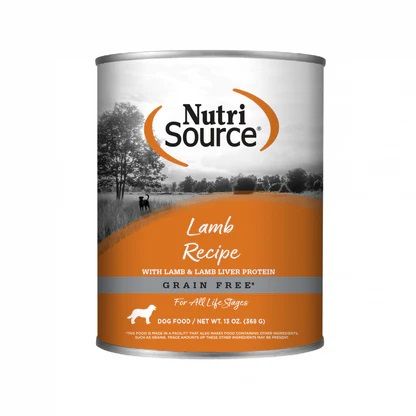 NutriSource Lamb &amp; Lamb Liver Recipe Grain Free Can Dog Food 13 oz single