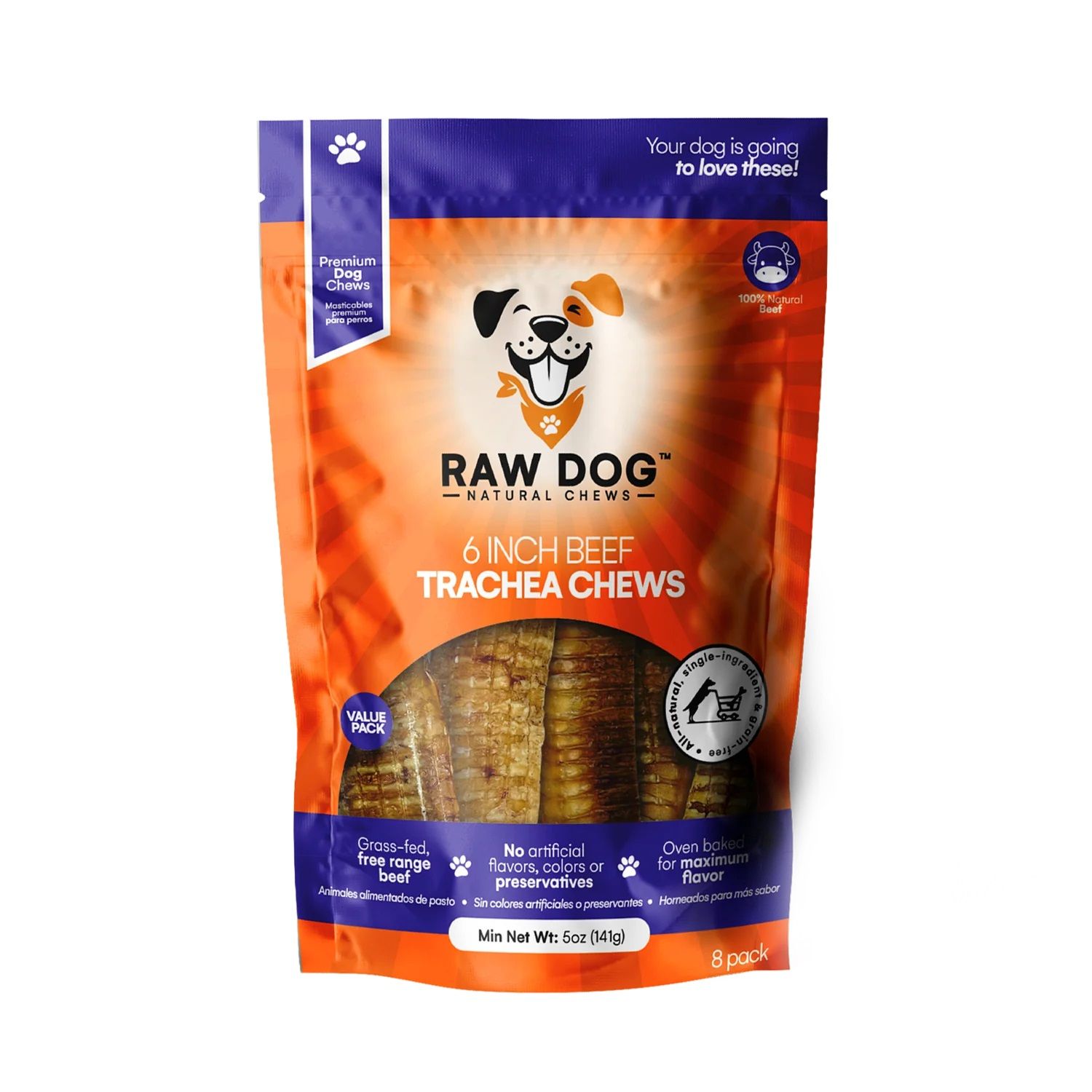 Raw Dog Natural Chews Beef Trachea Chews 5 oz