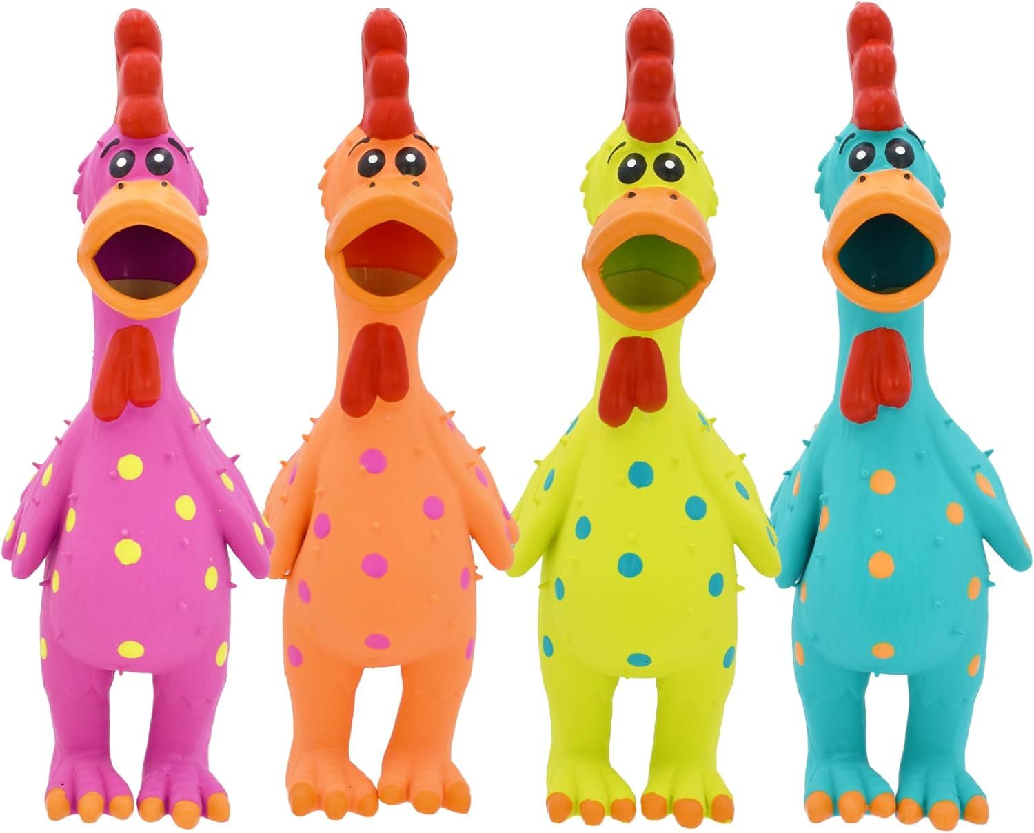 Multipet Globken Latex Polka Dot Chicken Dog Toy Large 11 inches