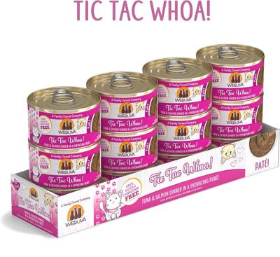 Weruva Tic Tac Whoa! Pâté! Tuna & Salmon Dinner in a Hydrating Purée Cat Food Grain Free 3 oz Case of 12