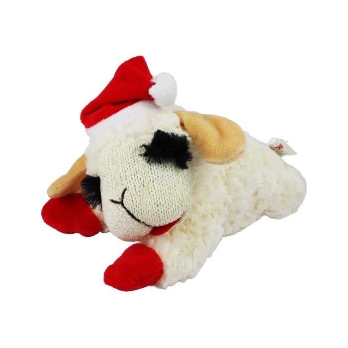 Multipet Lamb Chop with Santa Hat Plush Dog Toy 10 inches