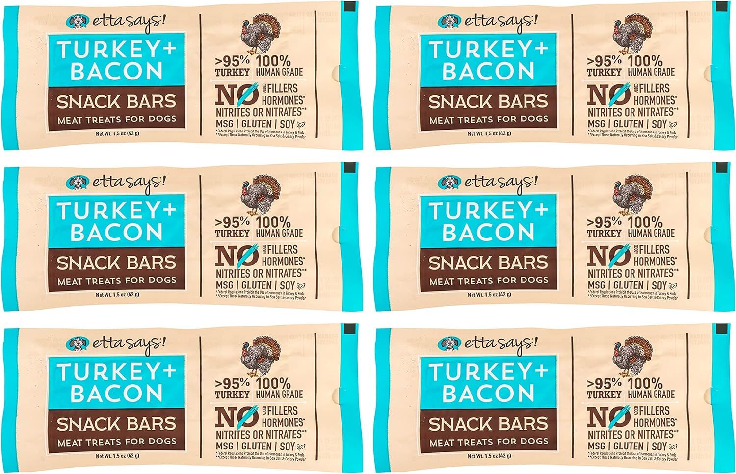 Etta Says Turkey &amp; Bacon Snack Bars Meat Treats for Dogs 1.5 oz