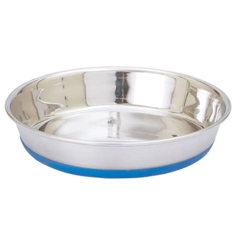 Indipets Stainless Steel Shallow Heavy Dish with Rubber Base Dog Bowl Large 7.82 oz