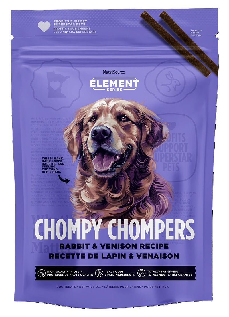 Nutrisource Element Chompy Chompers Rabbit &amp; Venison Recipe Dog Treats 6 oz