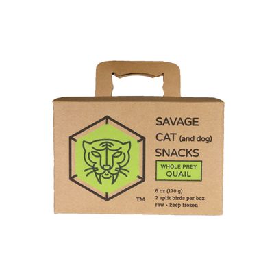 Savage Cat &amp; Dog Snacks Whole Prey Quail 2 Birds Split in Halves 4 Pack