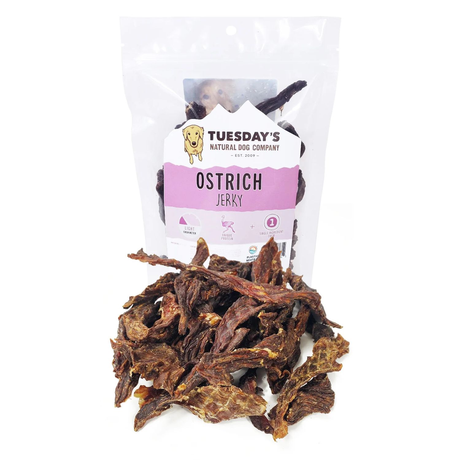Tuesday's Natural Ostrich Jerky Single Ingredient Dog Treats 4 oz
