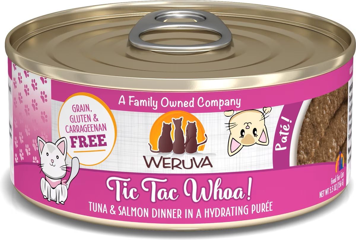 Weruva Tic Tac Whoa! Pâté! Tuna &amp; Salmon Dinner in a Hydrating Purée Cat Food Grain Free 5.5 oz