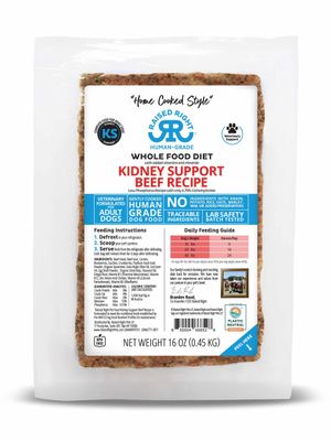 Raised Right Human Grade Gently Cooked Frozen Whole Food Veterinary Formulated Kidney Support Beef Recipe Dog Food 16 oz