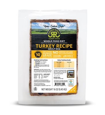 Raised Right Human Grade Gently Cooked Frozen Whole Food Original Turkey Recipe Dog Food 16 oz