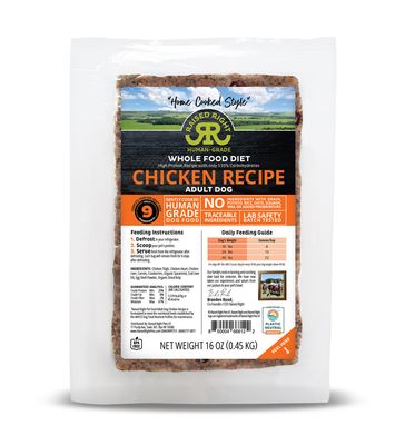 Raised Right Human Grade Gently Cooked Frozen Whole Food Original Chicken Recipe Dog Food 16 oz