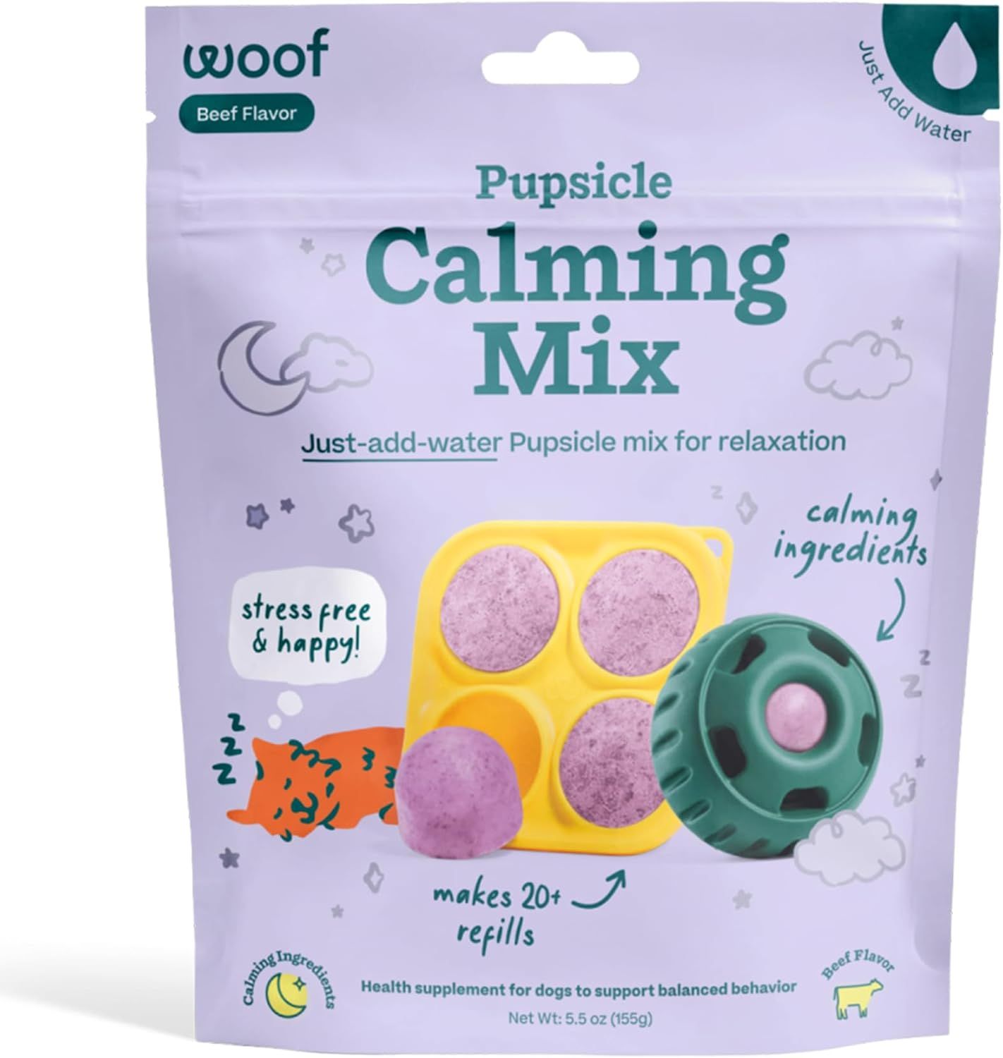 WOOF Dog Pupsicle Mix - Easy-to-Make DIY Pupsicle Refills - Tasty, Healthy Pupsicle Mix - Wholesome Ingredients - Long-Lasting - Calming Mix 5.5 oz