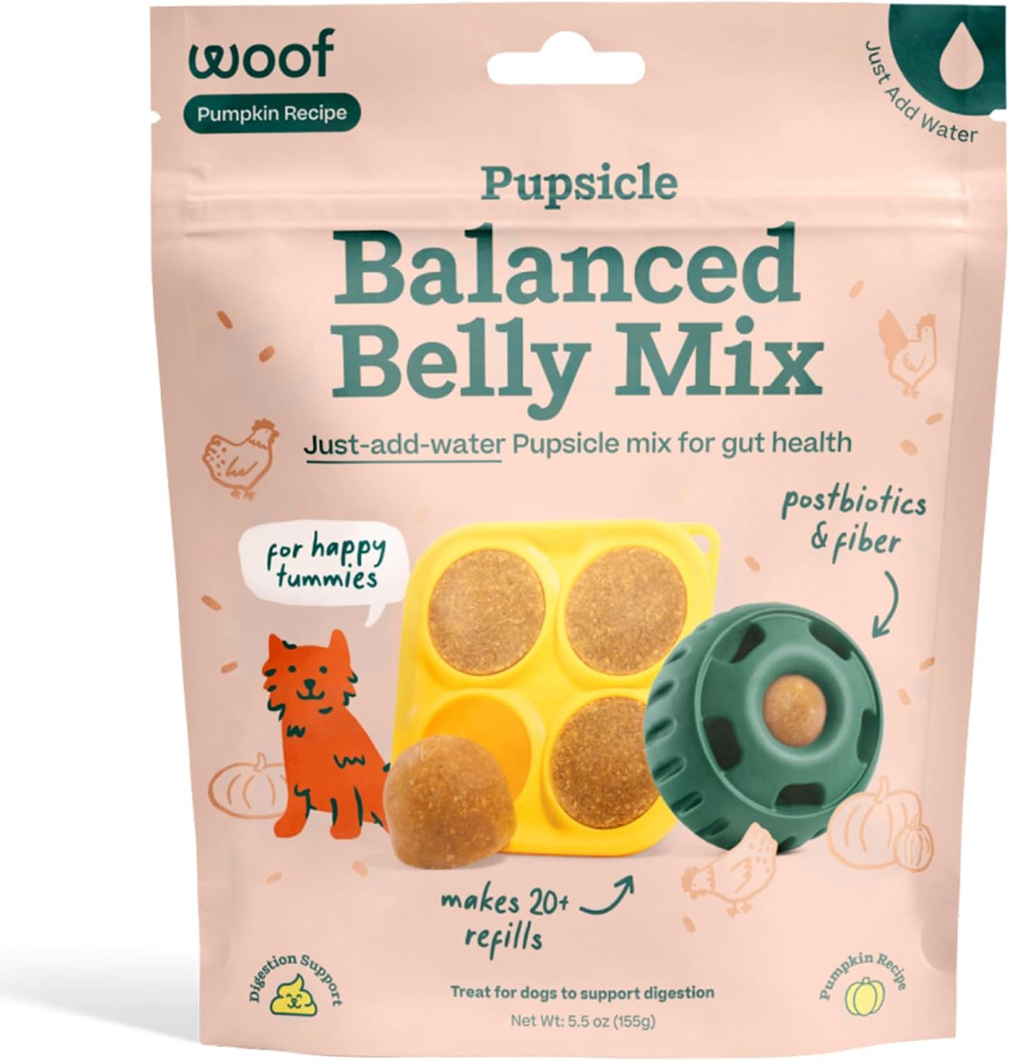 WOOF Dog Pupsicle Mix - Easy-to-Make DIY Pupsicle Refills - Tasty, Healthy Pupsicle Mix - Wholesome Ingredients - Long-Lasting Treats for Dogs - Balanced Belly Mix Pumpkin 5.5 oz