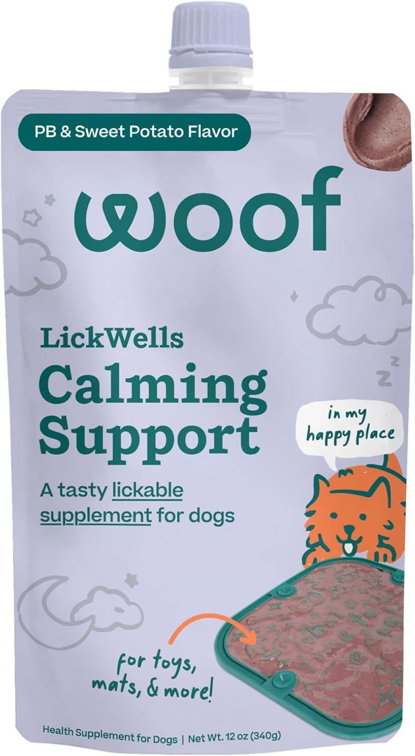 WOOF LickWells Calming Support - Dog Lick Mat Spread and Calming Supplement for Dogs - Promotes Relaxation for Normal Stress -Pairs with FlipMat and LickMat - 12 oz - PB &amp; Sweet Potato Flavor