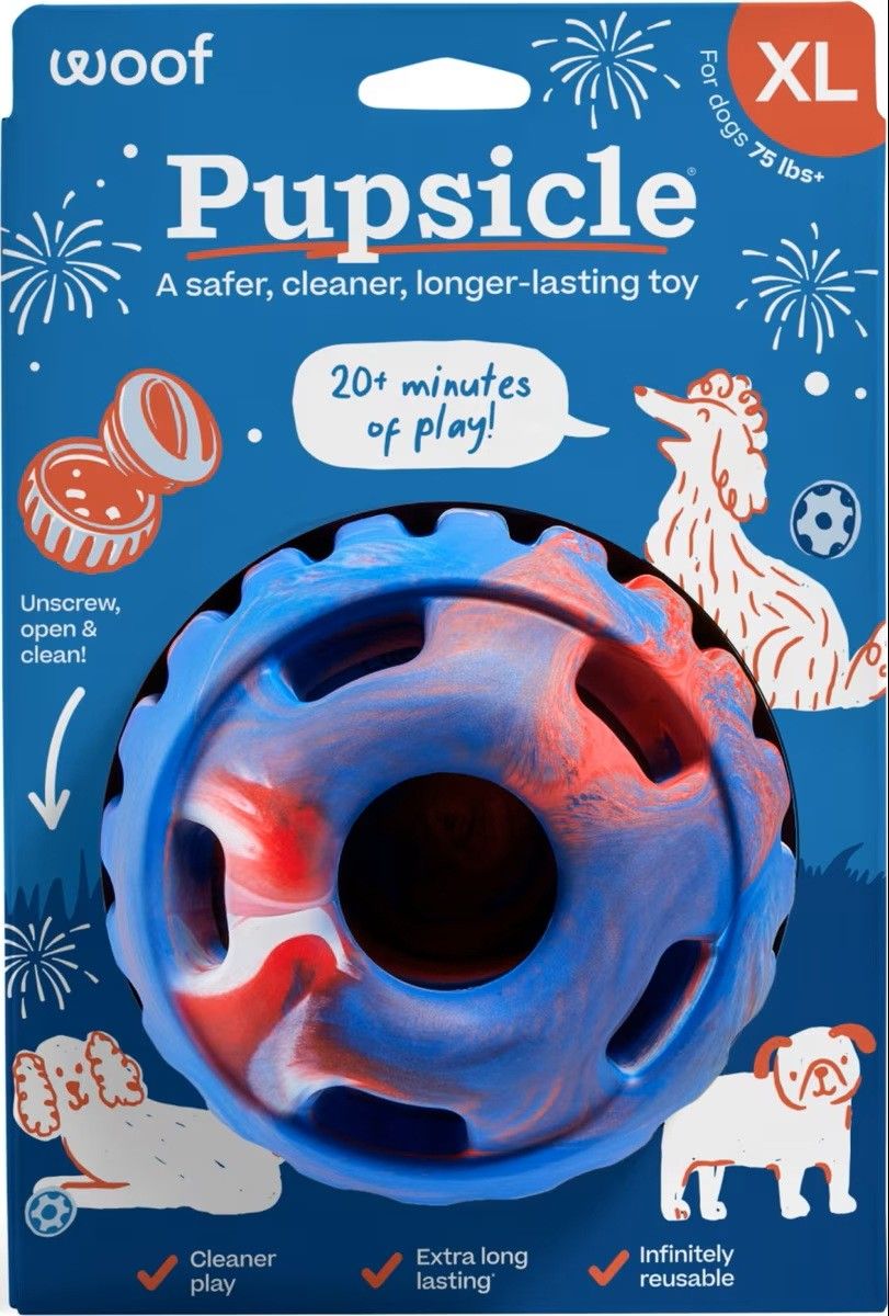Woof Party Pupsicle Treat Dispensing Dog Toy 4th of July Red White &amp; Blue Extra Large